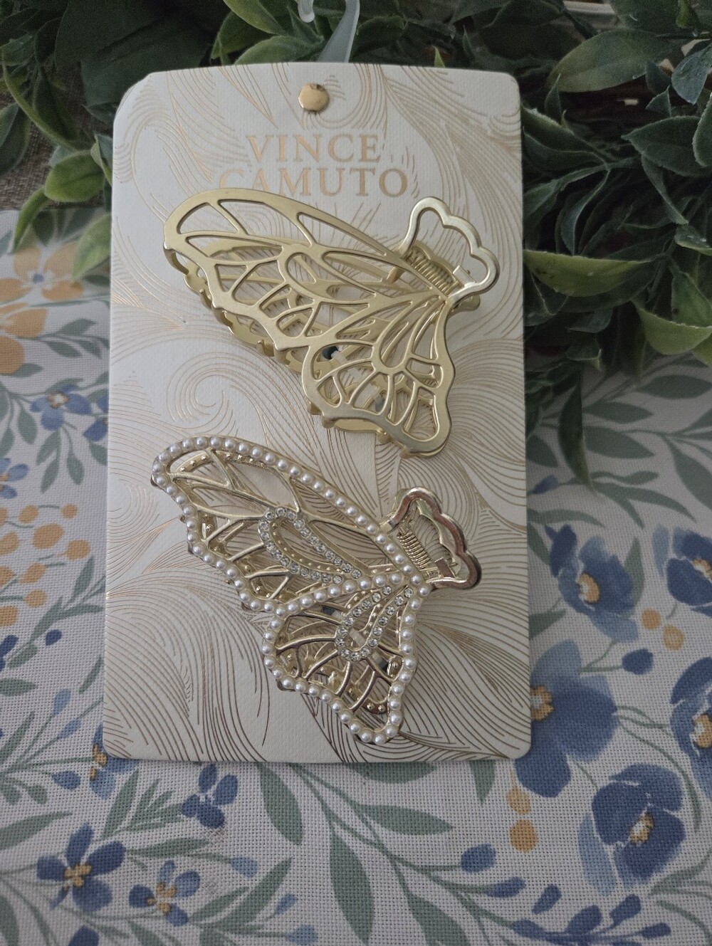 Vince Camuto Gold Butterfly Hair Clips with Pearl Accent - Set of 2